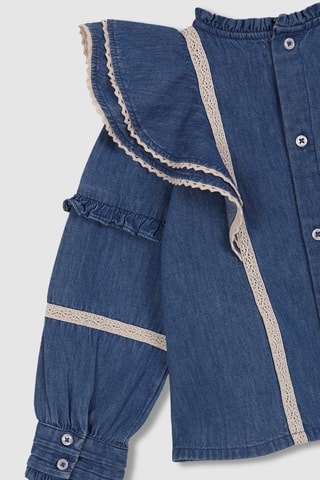 Blouse volantée en jean - Bleu marine