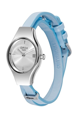 Montre à quartz en cuir Filante Argenté et ciel