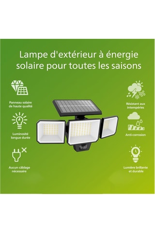 Projecteur solaire LED Nysil Security - Noir - 3 x 8,7 W