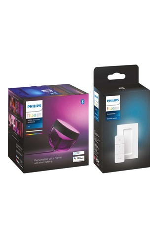 Lampe à poser connectée Hue Iris et Variateur de lumière connecté Hue Dim Switch