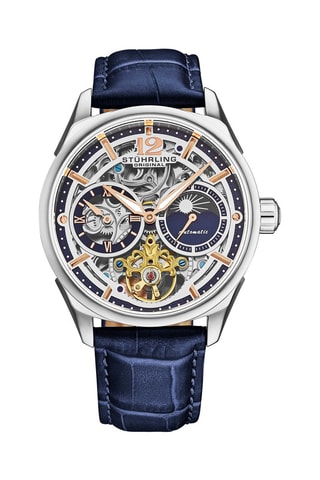 Montre automatique en cuir - Chronographe - Bleu et argenté