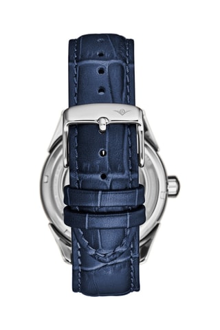 Montre automatique en cuir - Chronographe - Bleu et argenté