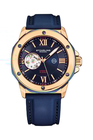 Montre automatique en silicone 4018 - Bleu marine et doré rose