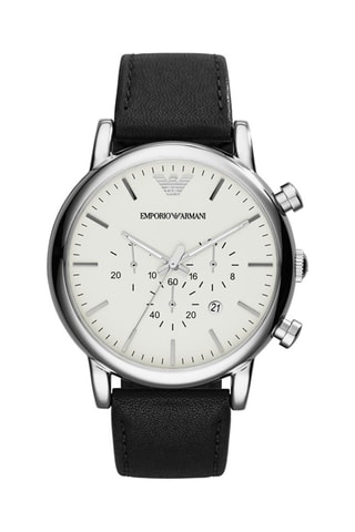 Leren Quartz Horloge Luigi - Chronograaf - Zwart en Zilverkleurig