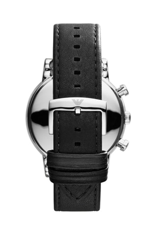 Leren Quartz Horloge Luigi - Chronograaf - Zwart en Zilverkleurig