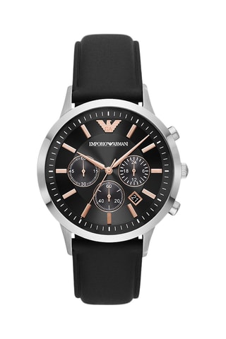 Leren Quartz Horloge Zwart en Zilverkleurig - Chronograaf