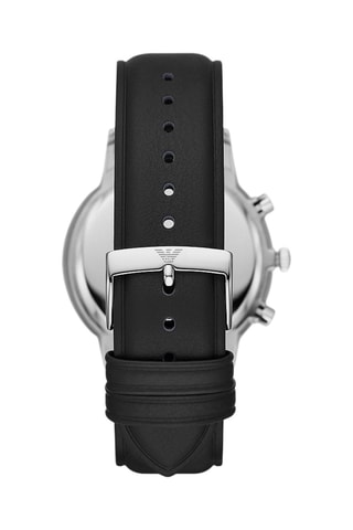 Leren Quartz Horloge Zwart en Zilverkleurig - Chronograaf