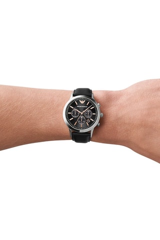 Leren Quartz Horloge Zwart en Zilverkleurig - Chronograaf