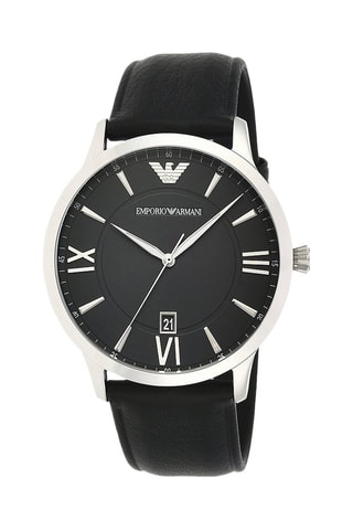 Leren Quartz Horloge Zwart en Zilverkleurig