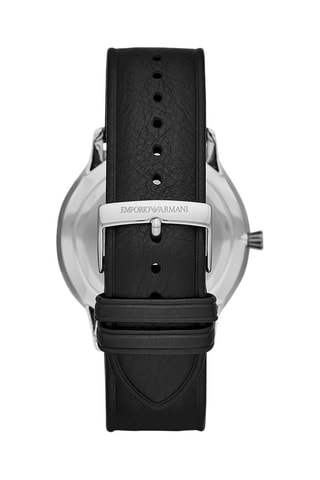Leren Quartz Horloge Zwart en Zilverkleurig
