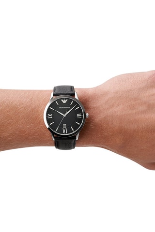 Leren Quartz Horloge Zwart en Zilverkleurig