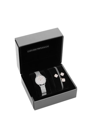 Armband, Oorbellen en Stalen Quartz Horloge - Zilverkleurig en Roségoudkleurig