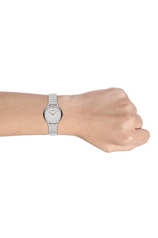 Armband, Oorbellen en Stalen Quartz Horloge - Zilverkleurig en Roségoudkleurig