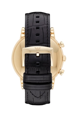 Leren Quartz Horloge- Chronograaf - Zwart en Goudkleurig