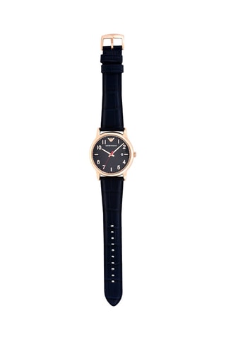 Leren Quartz Horloge Marineblauw en Roségoudkleurig