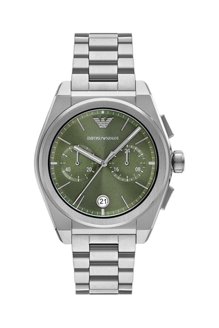 Stalen Quartz Horloge - Chronograaf - Zilverkleurig en Kaki