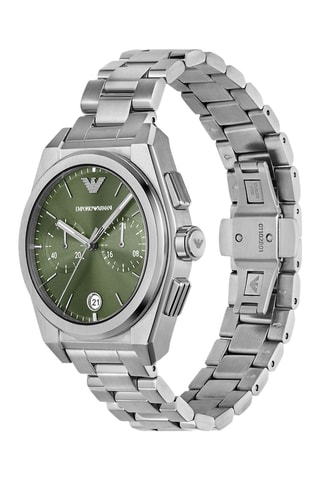 Stalen Quartz Horloge - Chronograaf - Zilverkleurig en Kaki