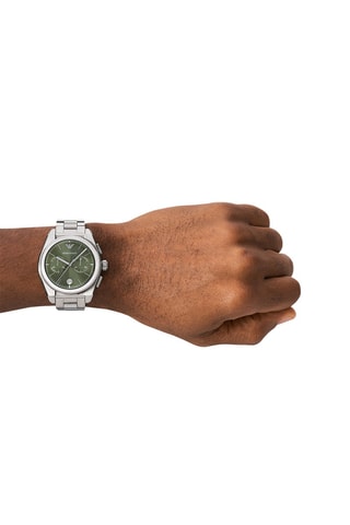 Stalen Quartz Horloge - Chronograaf - Zilverkleurig en Kaki