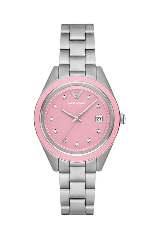 Stalen Quartz Horloge - Zilverkleurig en Roze