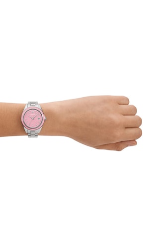 Stalen Quartz Horloge - Zilverkleurig en Roze