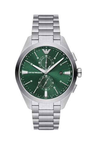 Stalen Quartz Horloge - Tachymeter en Chronograaf - Zilverkleurig en Groen