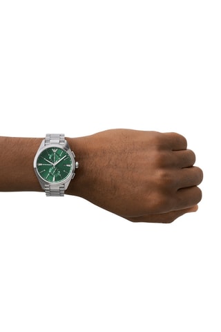 Stalen Quartz Horloge - Tachymeter en Chronograaf - Zilverkleurig en Groen