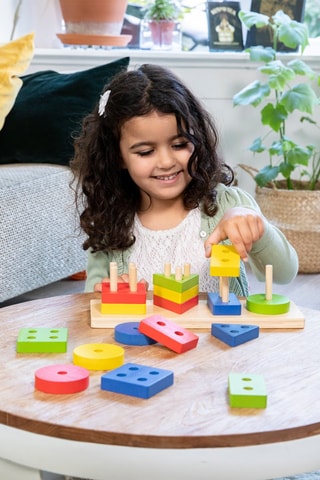 Houten Geometrische Stapelpuzzel - 16-delig - Vanaf 1 Jaar