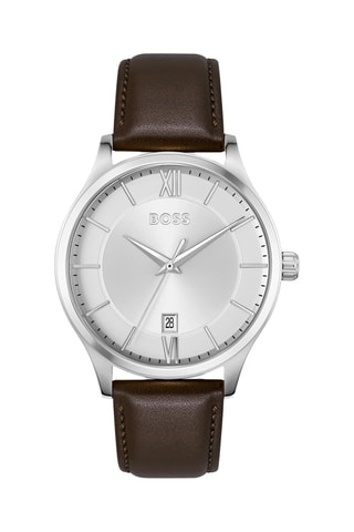 Kalfsleren Quartz Horloge - Bruin en Zilverkleurig