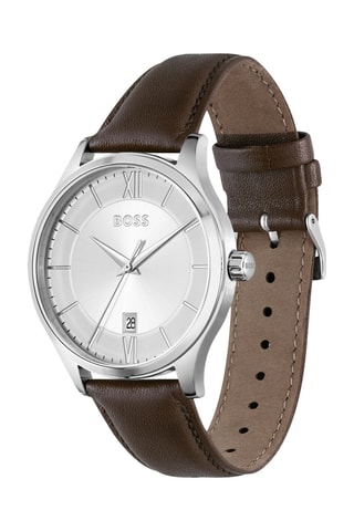 Kalfsleren Quartz Horloge - Bruin en Zilverkleurig