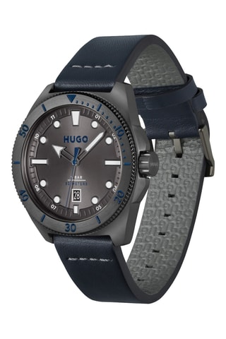 Leren Quartz Horloge - Blauw en Grijs
