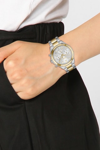 Stalen Doublé Goud Quartz Horloge - Chronograaf - Zilverkleurig en Goudkleurig