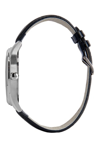 Leren Quartz Horloge - Zwart en Zilverkleurig