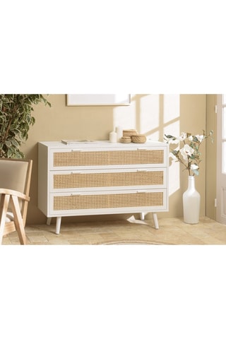 Commode 3 tiroirs - Blanc et imitation bois