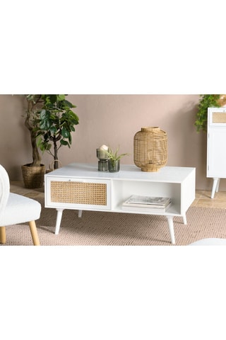 Table basse 1 tiroir - Blanc et imitation bois