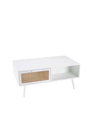 Table basse 1 tiroir - Blanc et imitation bois