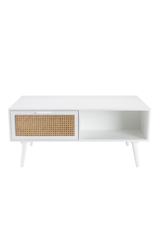Table basse 1 tiroir - Blanc et imitation bois