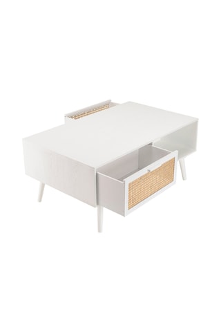 Table basse 1 tiroir - Blanc et imitation bois