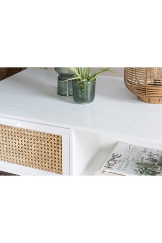 Table basse 1 tiroir - Blanc et imitation bois