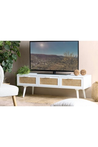 Meuble TV 3 tiroirs - Blanc et imitation bois
