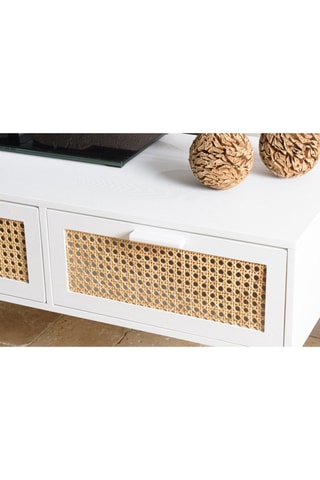 Meuble TV 3 tiroirs - Blanc et imitation bois