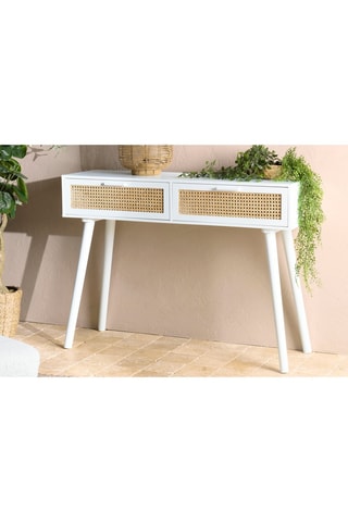 Console 2 tiroirs - Blanc et imitation bois