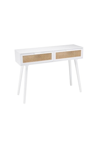 Console 2 tiroirs - Blanc et imitation bois