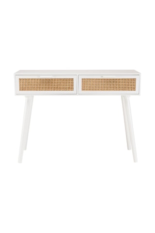 Console 2 tiroirs - Blanc et imitation bois