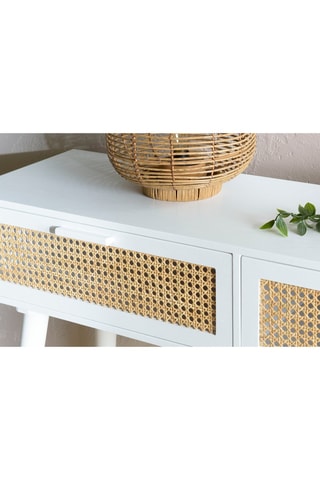 Console 2 tiroirs - Blanc et imitation bois