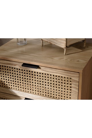 Table de chevet 2 tiroirs - imitation bois et noir