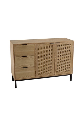 Buffet 3 tiroirs et 2 portes - imitation bois et noir