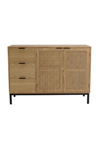 Buffet 3 tiroirs et 2 portes - imitation bois et noir