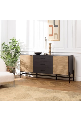 Buffet 2 portes 3 tiroirs Charlie - Naturel et noir