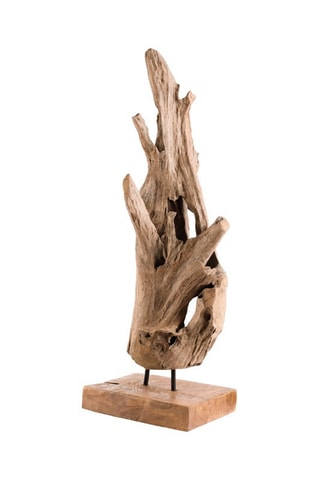 Sculpture naturel abstraite en teck Clara - Naturel