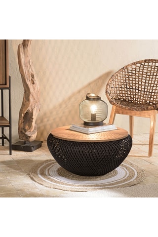 Table basse en rotin et teck recyclé Sixtine - 66 x 32 x 66 cm